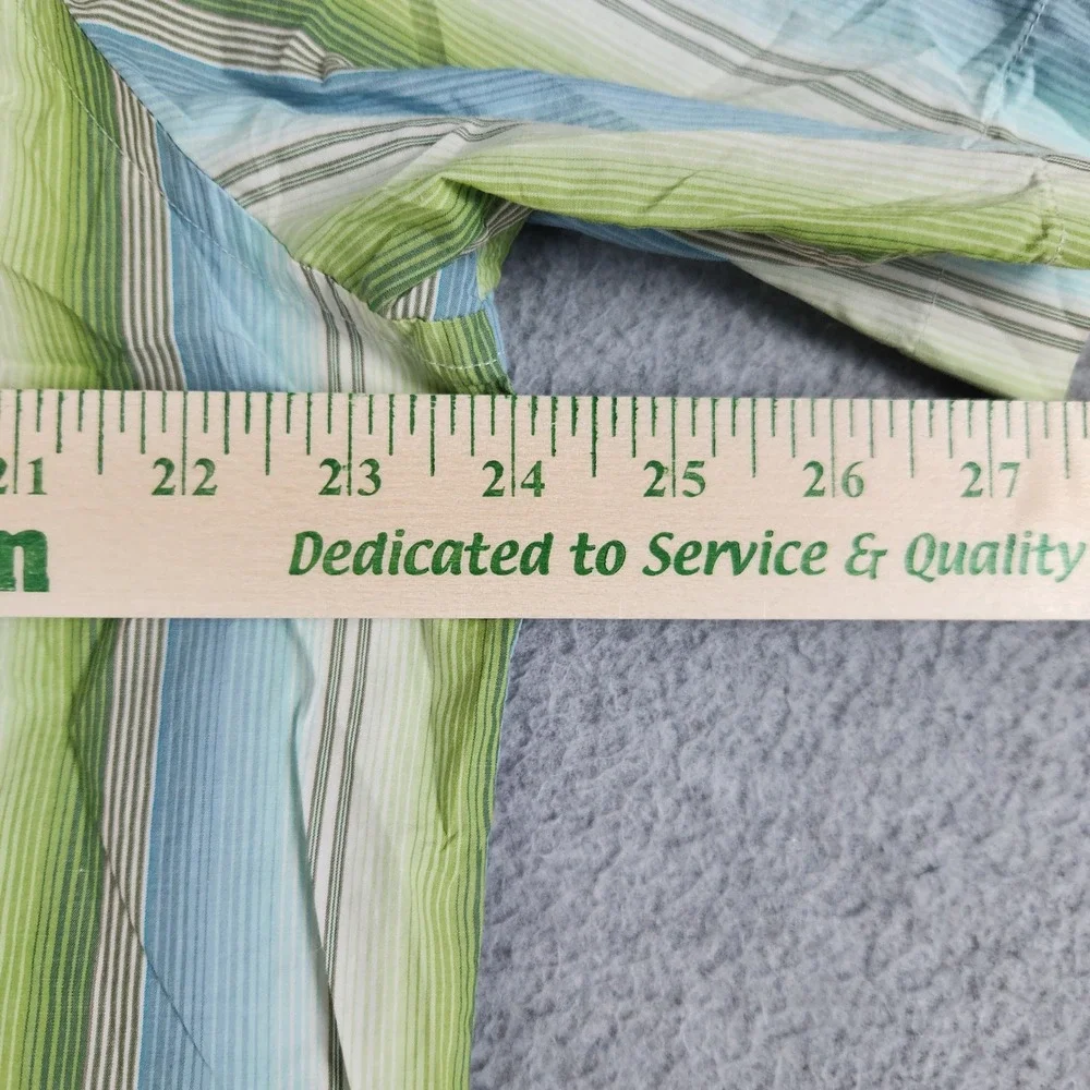 Banana Republic Shirt Mens Large Green Blue Multi Stripe Cotton Short Sleeve